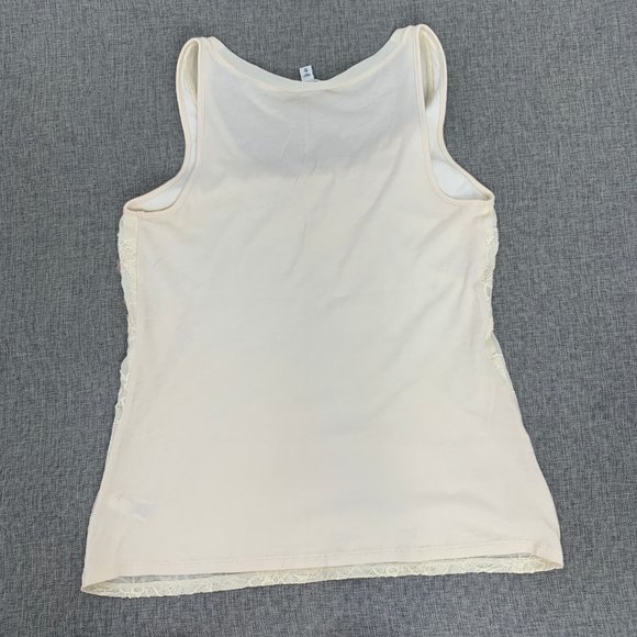 Express Ivory Sequin‎ Tank Top Floral Lace Detail XS Scoop Neckline Cotton Poly - Picture 9 of 12